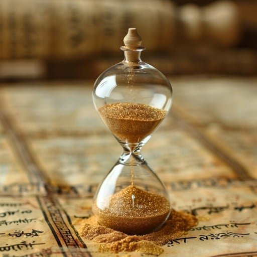 Golden sand flowing through an hourglass, symbolizing time and the journey of self-improvement and personal growth.