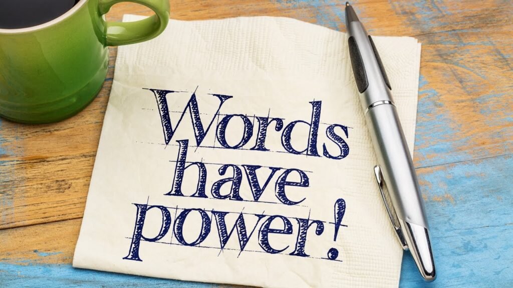 Words have power' in handwriting, emphasizing the impact of words on our mindset, relationships, and personal well-being.